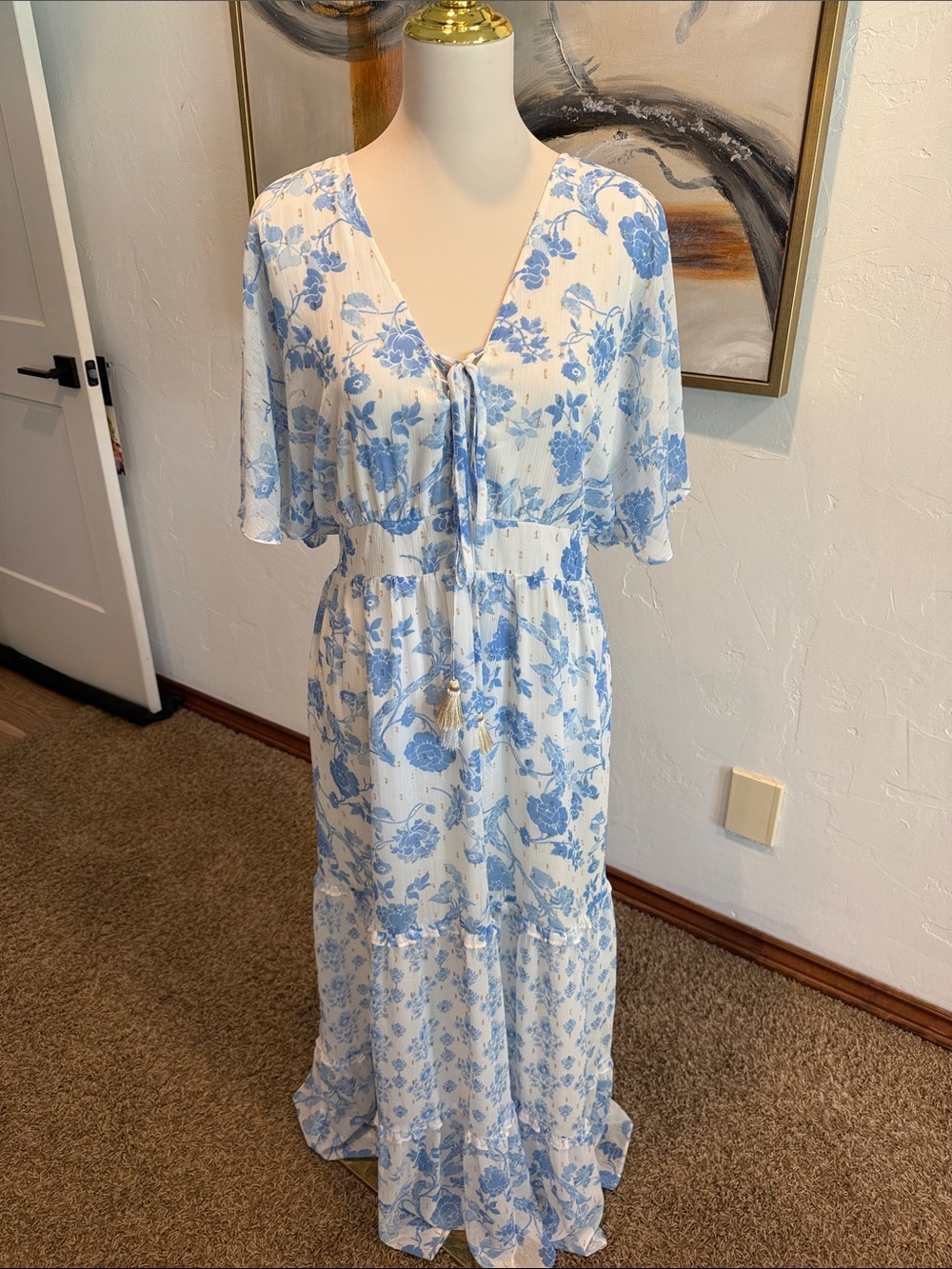 House of Harlow 1960 Blue and White Floral Maxi Dress